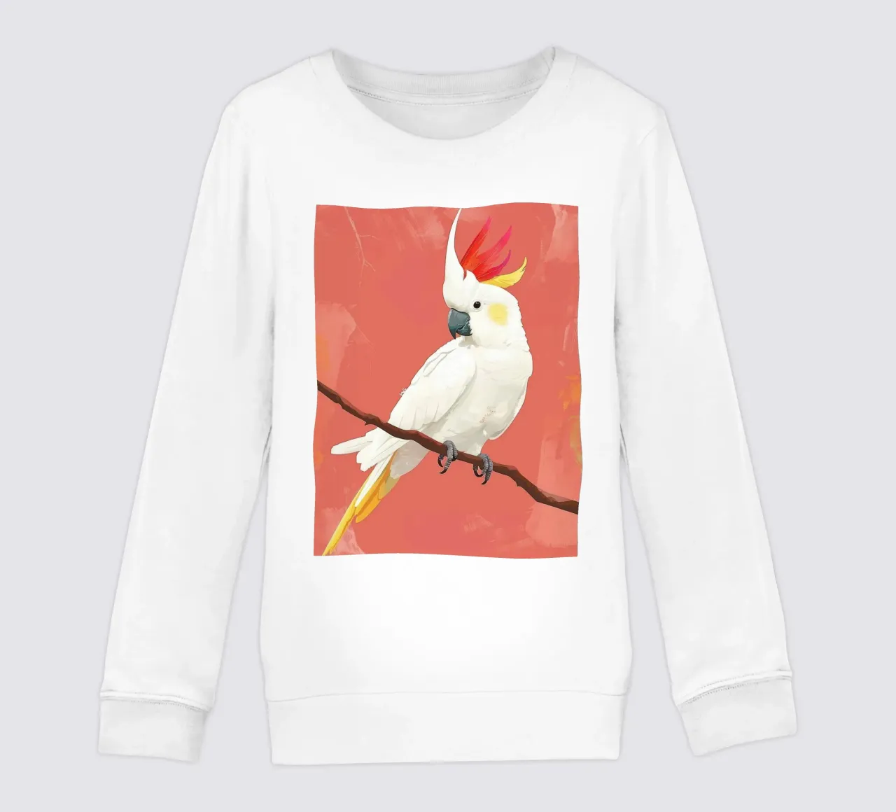 Illustrazione del cacatua bianco appollaiato su un ramo felpa bambino da DesignDoodle
