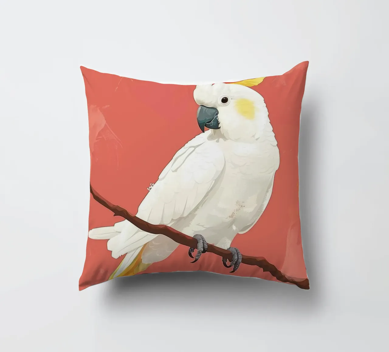 Illustrazione del cacatua bianco appollaiato su un ramo cuscino da DesignDoodle