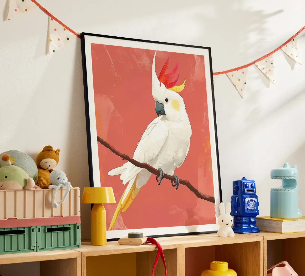 Cacatoès blanc perché sur une branche Illustration poster de DesignDoodle