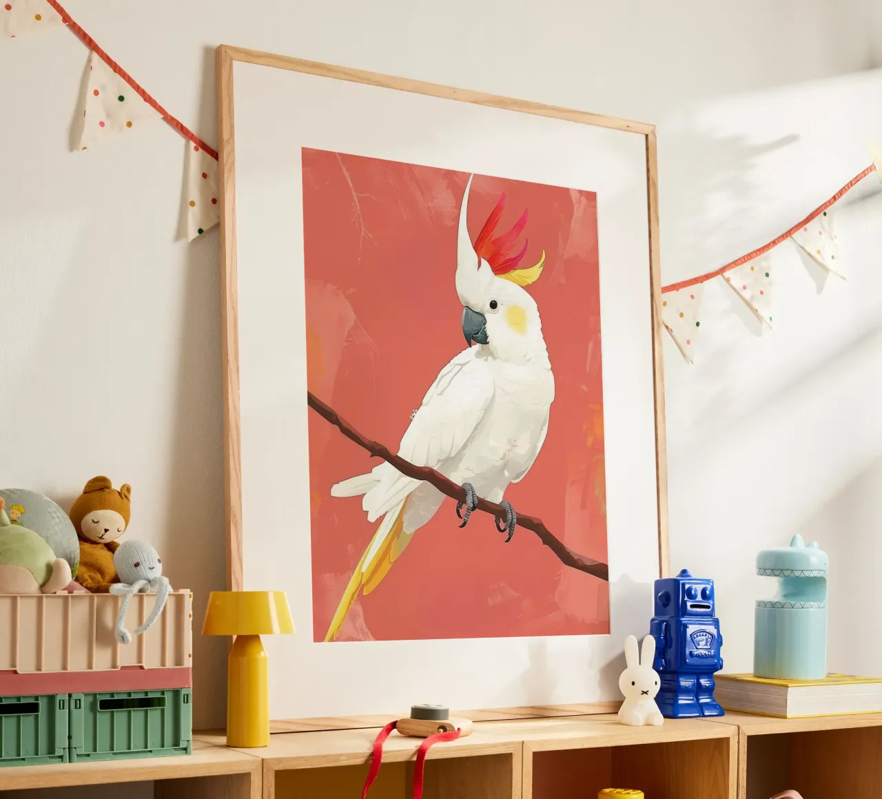 Cacatoès blanc perché sur une branche Illustration poster de DesignDoodle