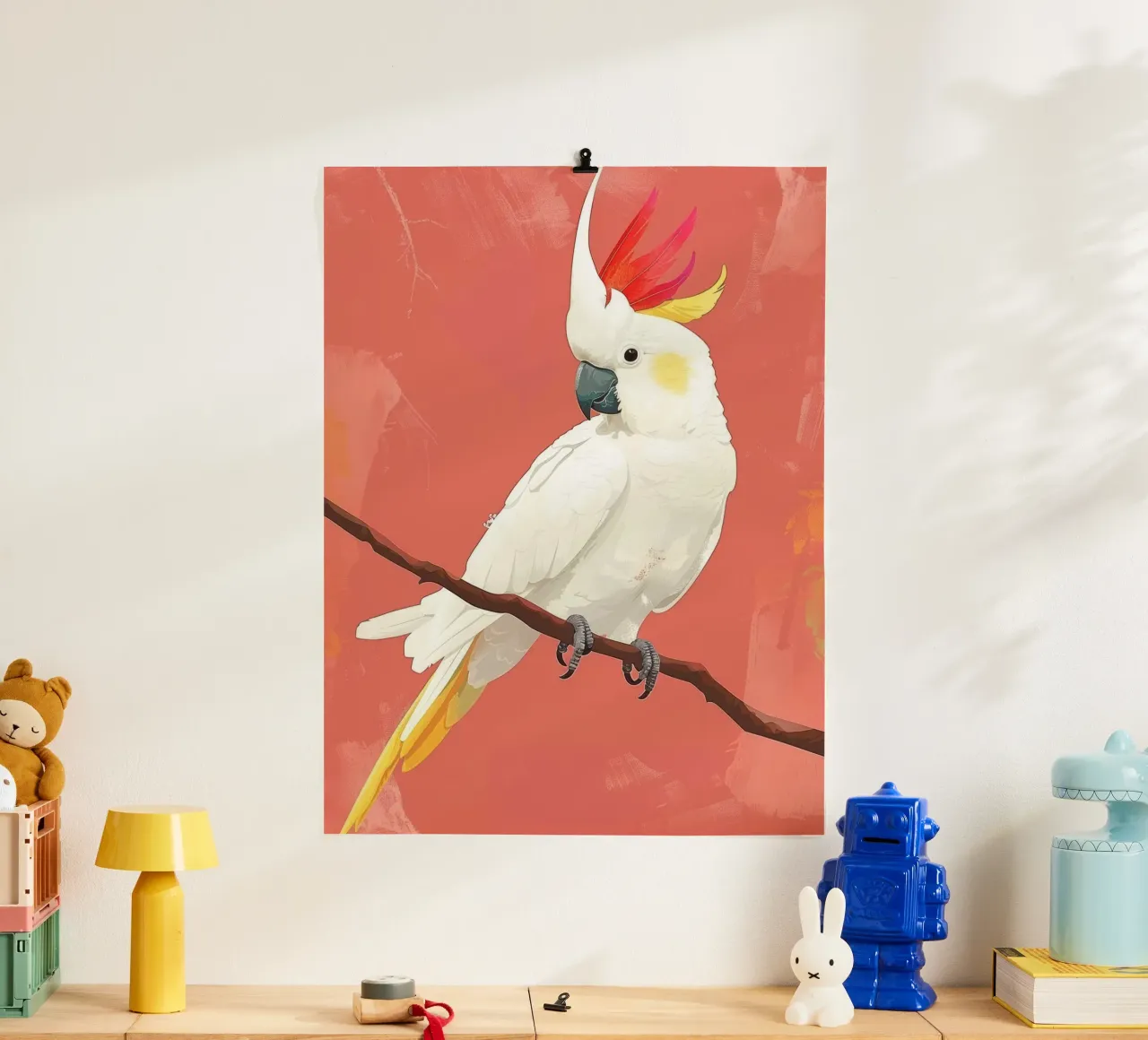 Cacatoès blanc perché sur une branche Illustration poster de DesignDoodle