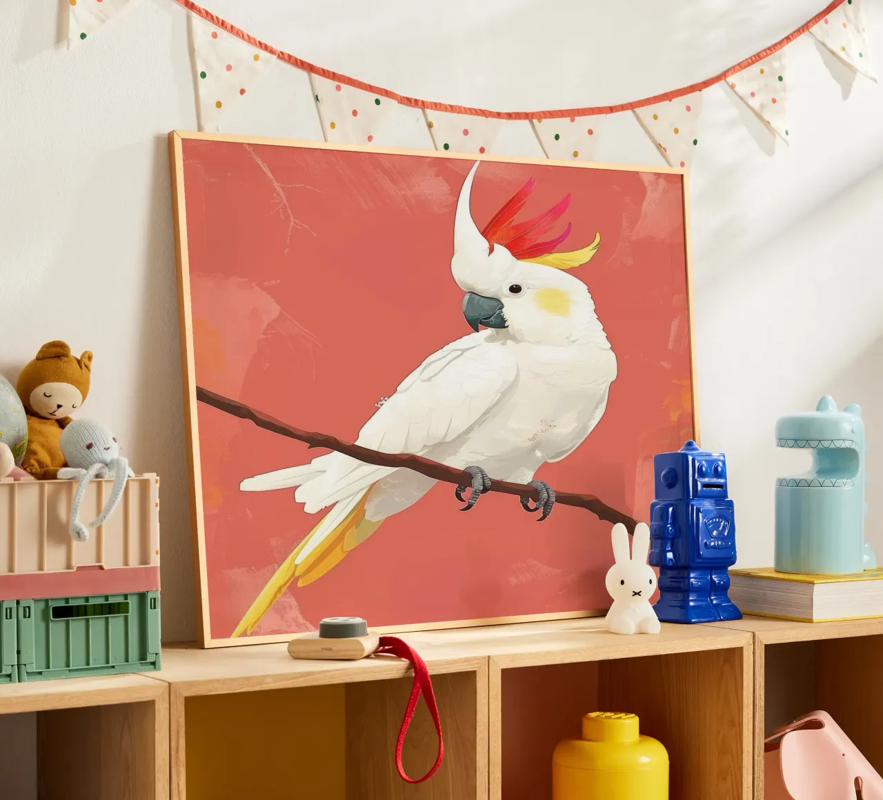 Cacatoès blanc perché sur une branche Illustration poster de DesignDoodle