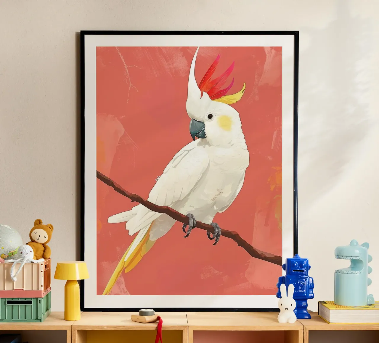 Cacatoès blanc perché sur une branche Illustration poster de DesignDoodle