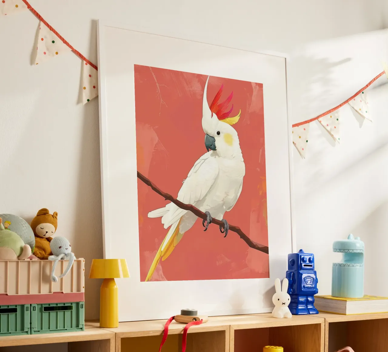 Cacatoès blanc perché sur une branche Illustration poster de DesignDoodle