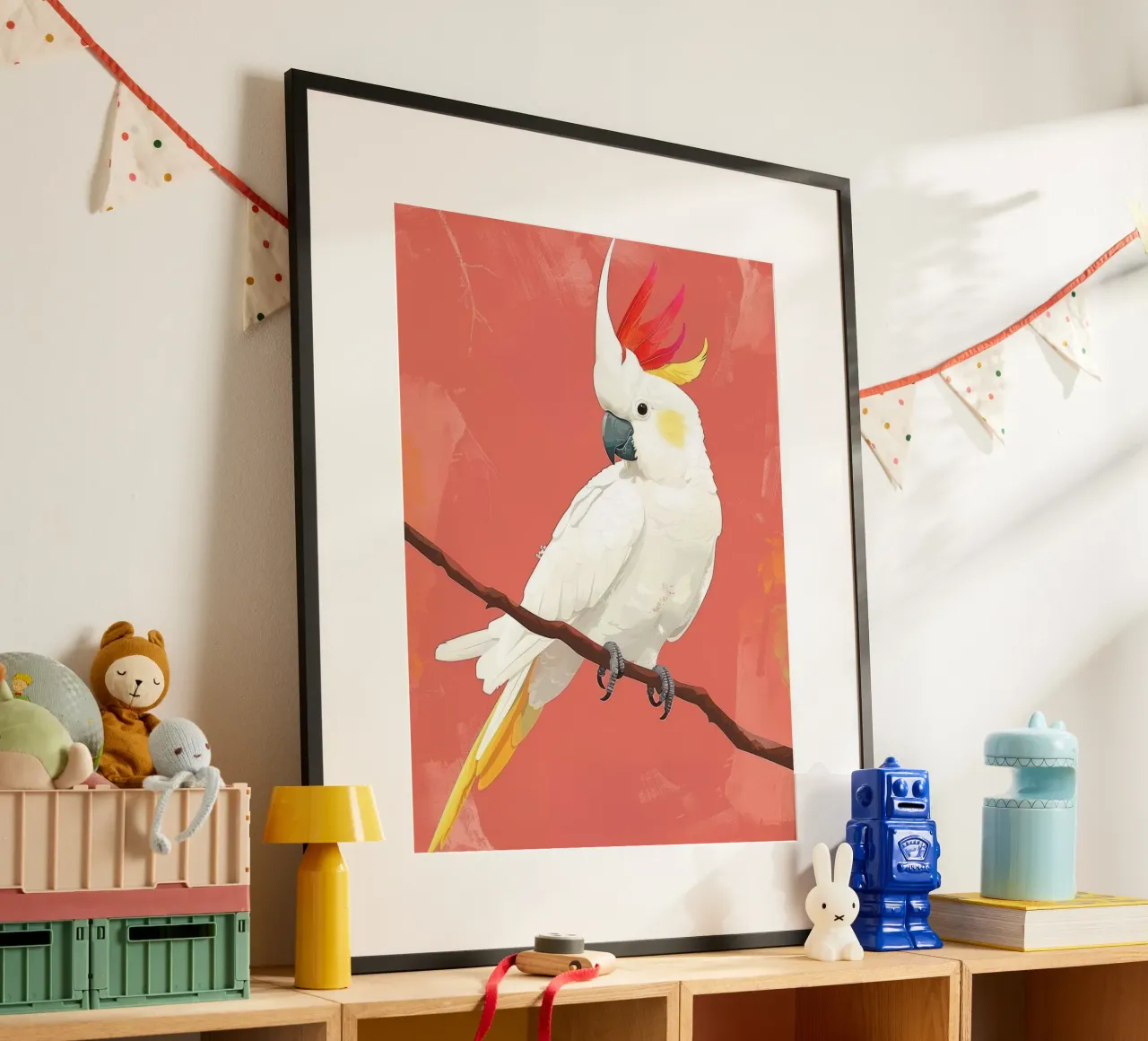 Cacatoès blanc perché sur une branche Illustration poster de DesignDoodle