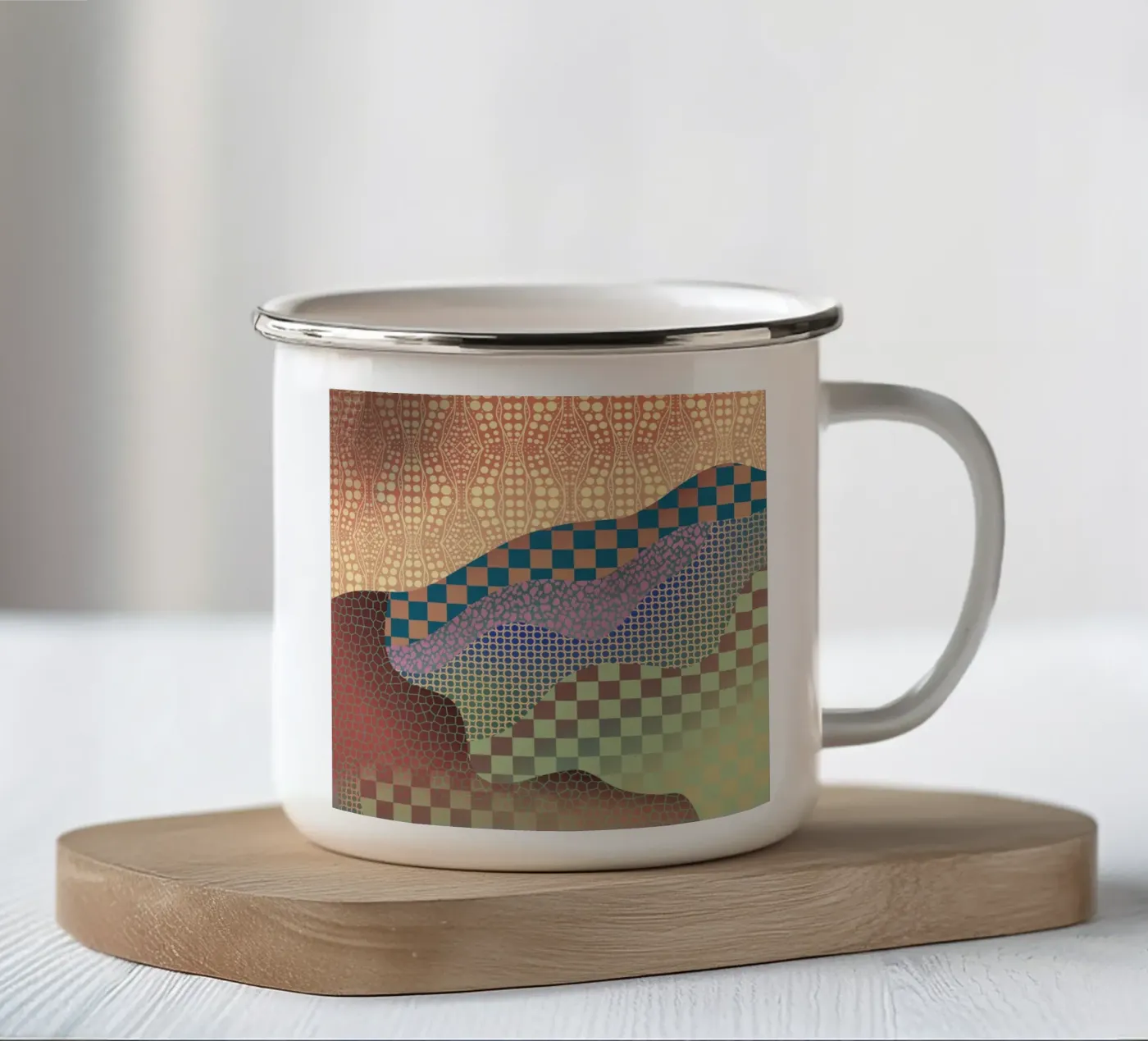 Patterned organic enamel mug by Little Dean