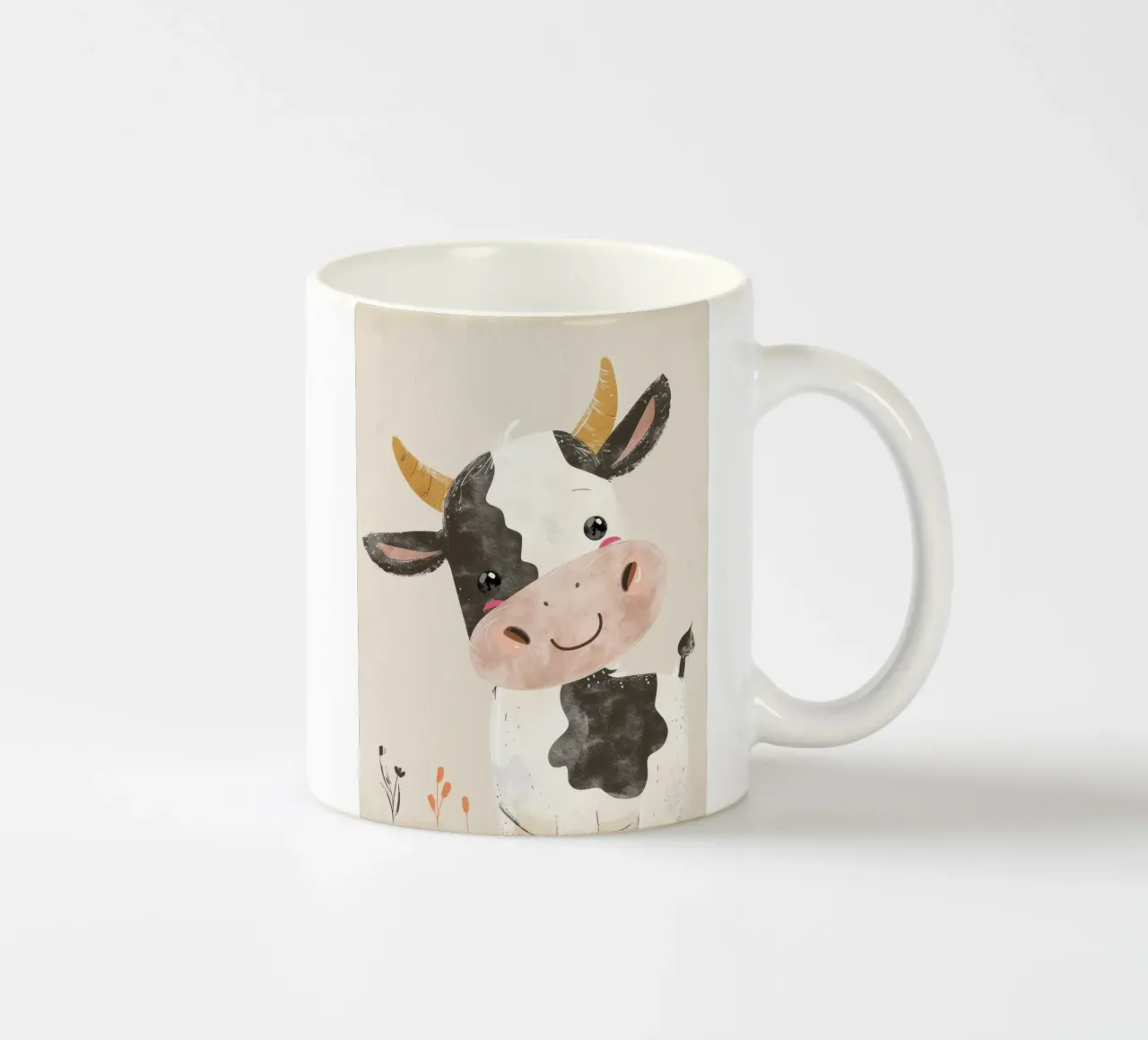 Mucca a cartoni animati con marcature in bianco e nero arte dell'acquerello tazza in ceramica da DesignDoodle
