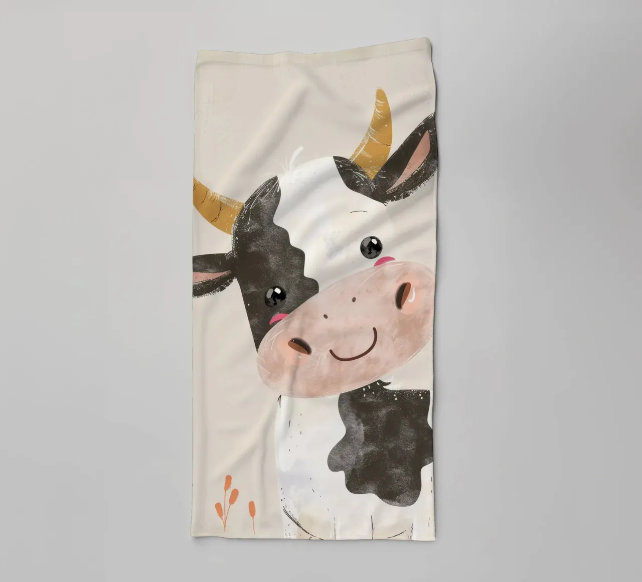 Mucca a cartoni animati con marcature in bianco e nero arte dell'acquerello asciugamano da bagno da DesignDoodle