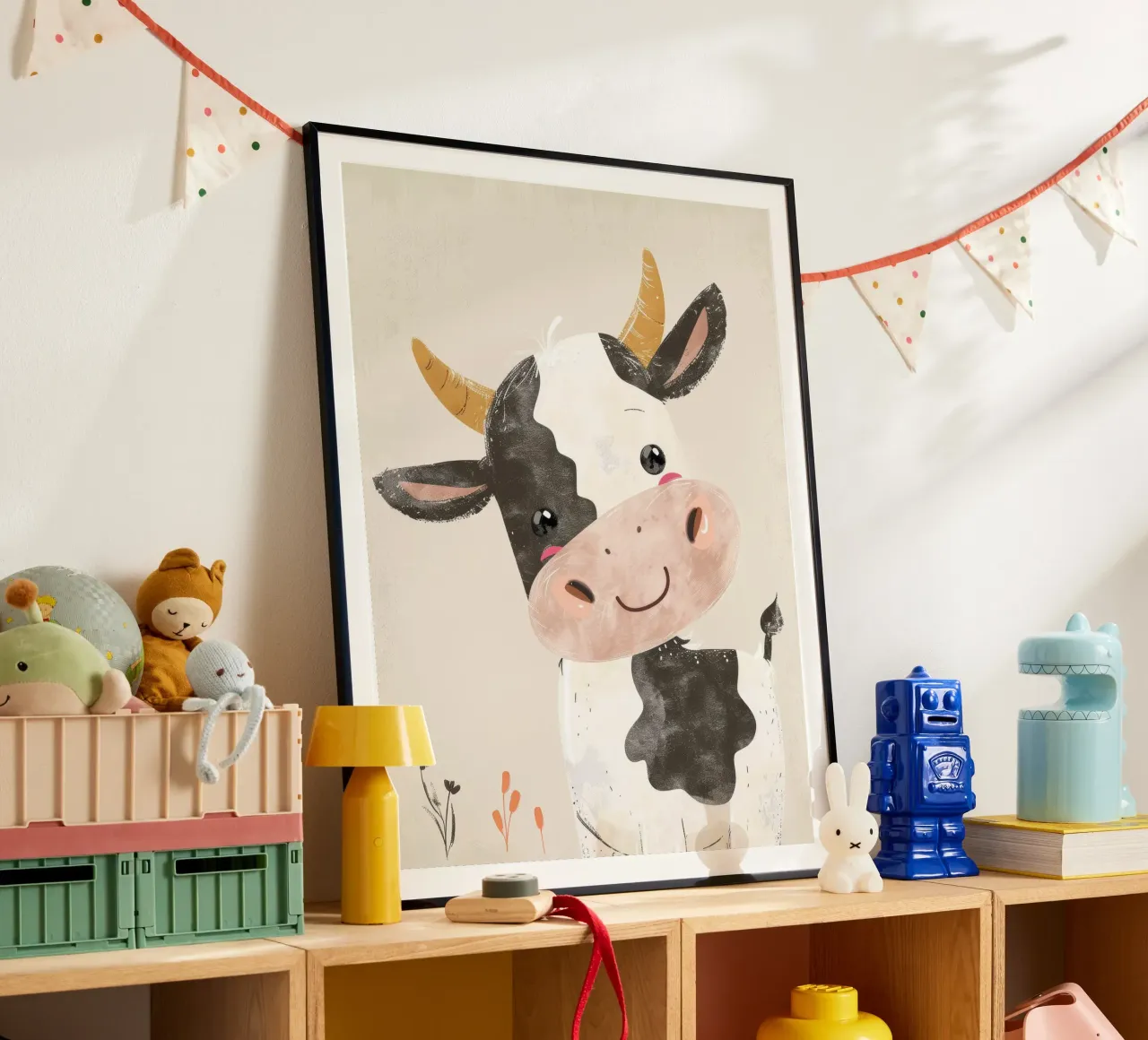 Mucca a cartoni animati con marcature in bianco e nero arte dell'acquerello carta hahnemühle da DesignDoodle