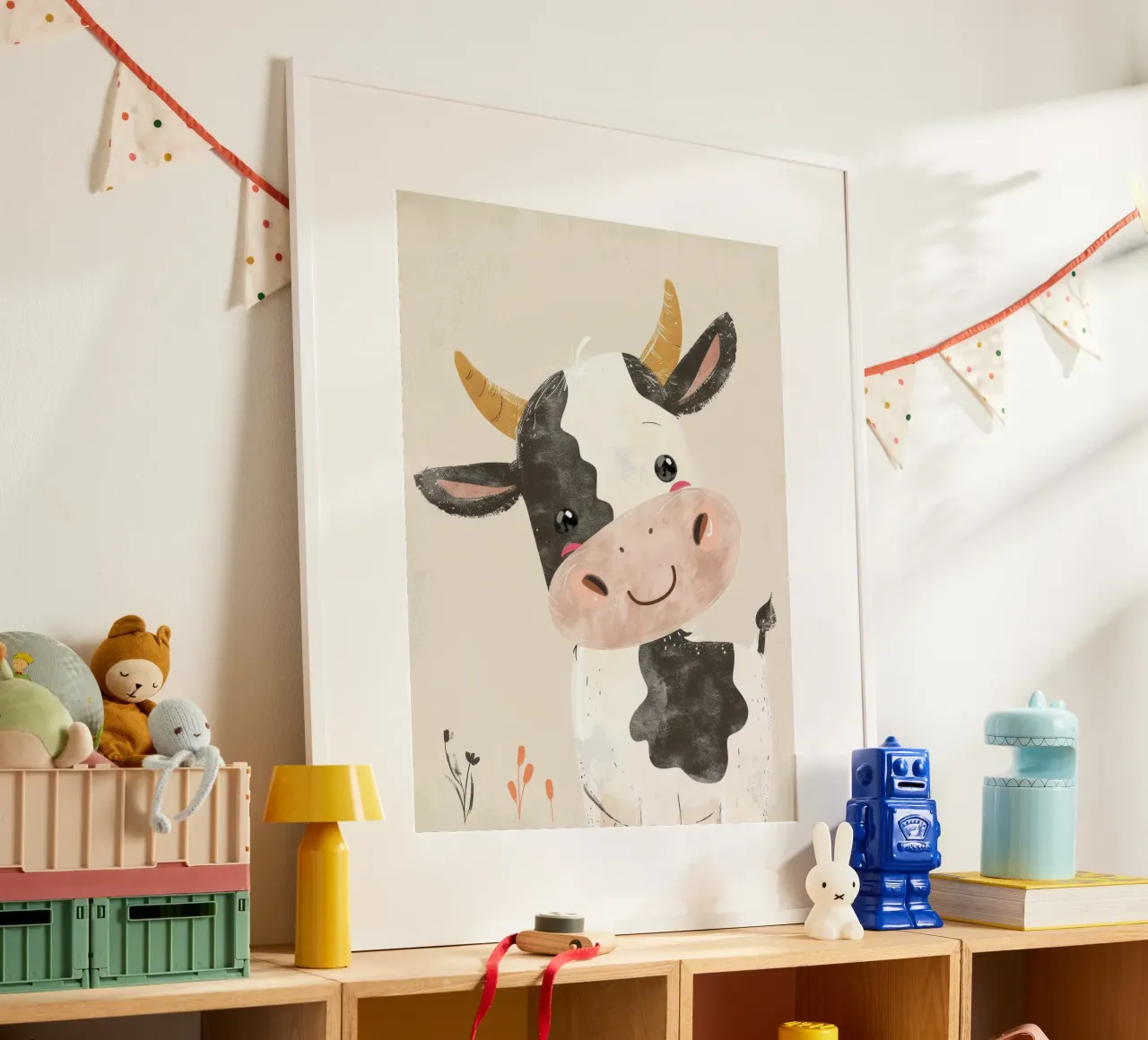 Mucca a cartoni animati con marcature in bianco e nero arte dell'acquerello carta hahnemühle da DesignDoodle
