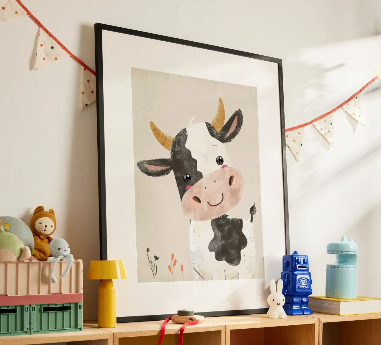 Mucca a cartoni animati con marcature in bianco e nero arte dell'acquerello carta hahnemühle da DesignDoodle