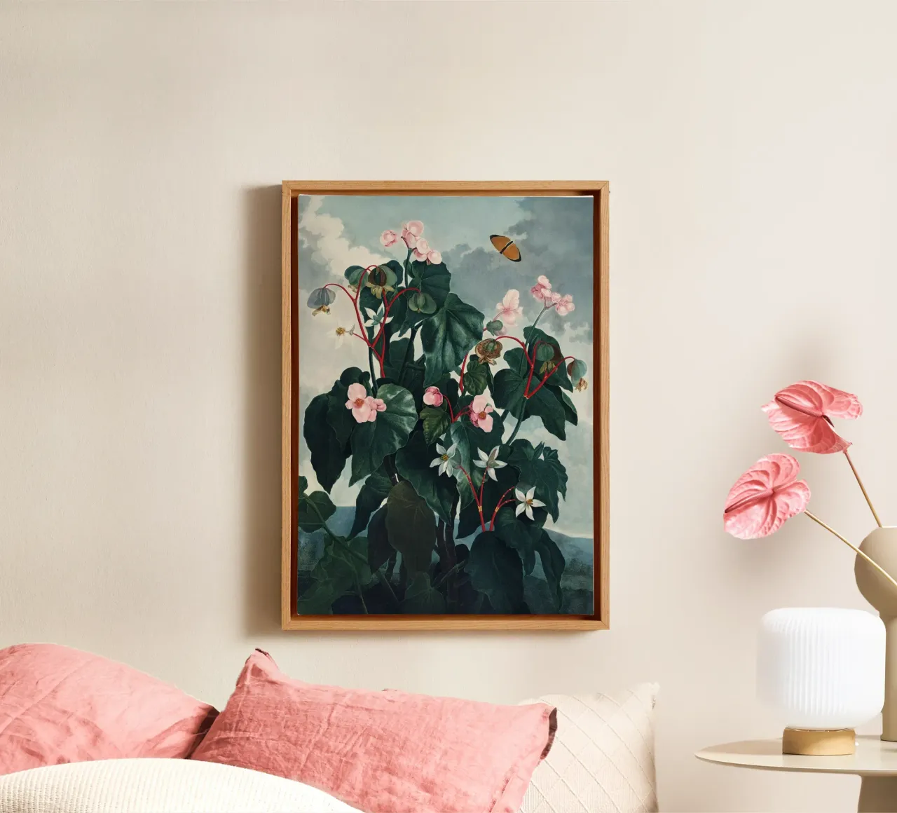 Vintage Thornton 4 Oblique Begonia tela con Cornice a cassetta da Vintage Print Collection