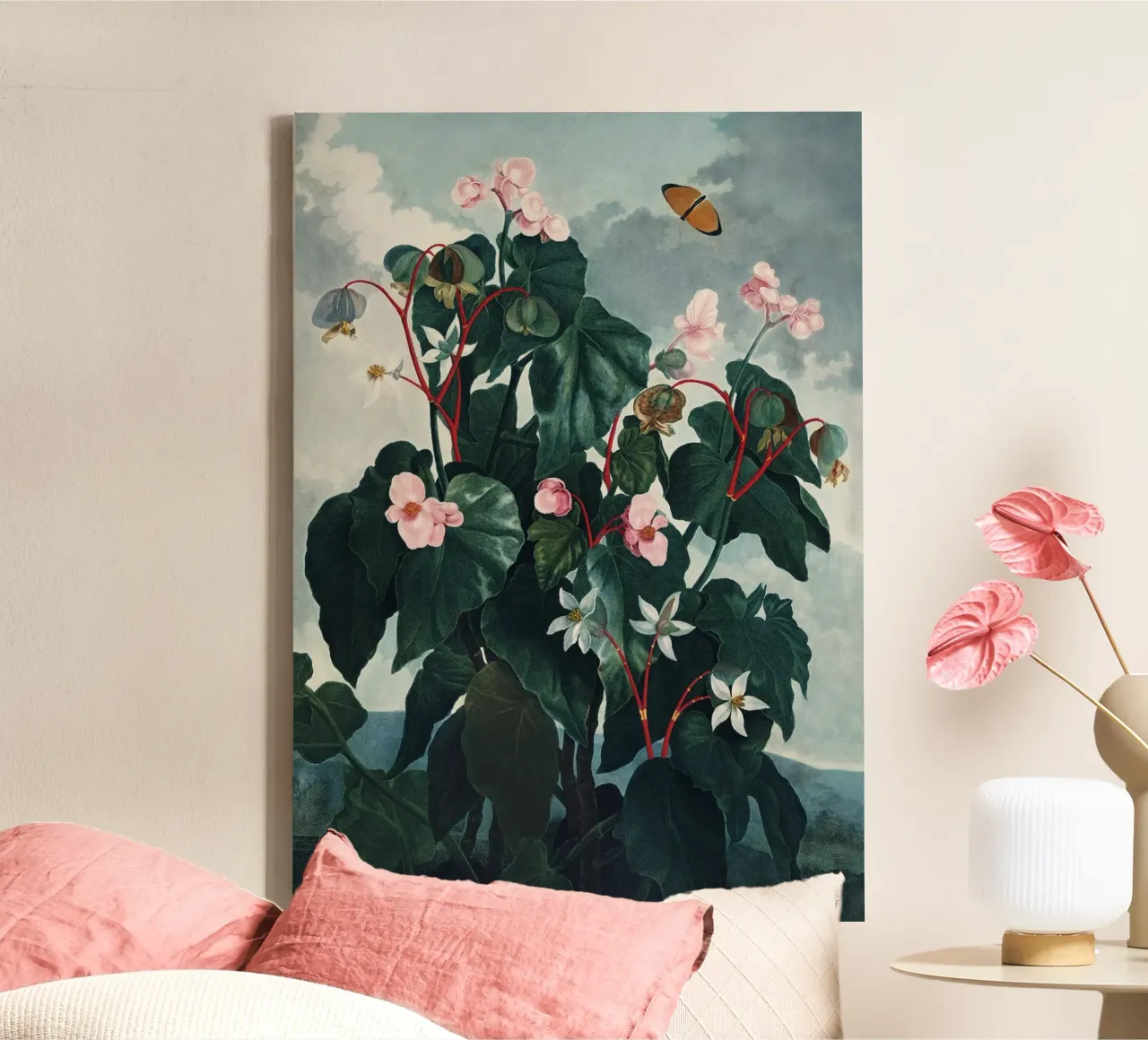 Vintage Thornton 4 Oblique Begonia tela con Cornice a cassetta da Vintage Print Collection