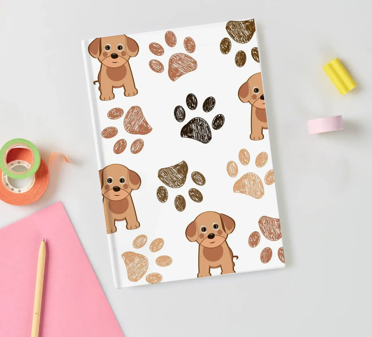 Dog with paw prints notebook by gulsengunel