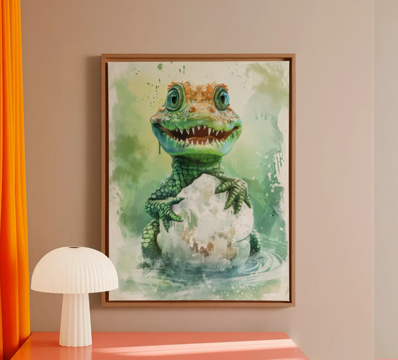 Cartoon Alligator Hatching from Egg canvas by DesignDoodle