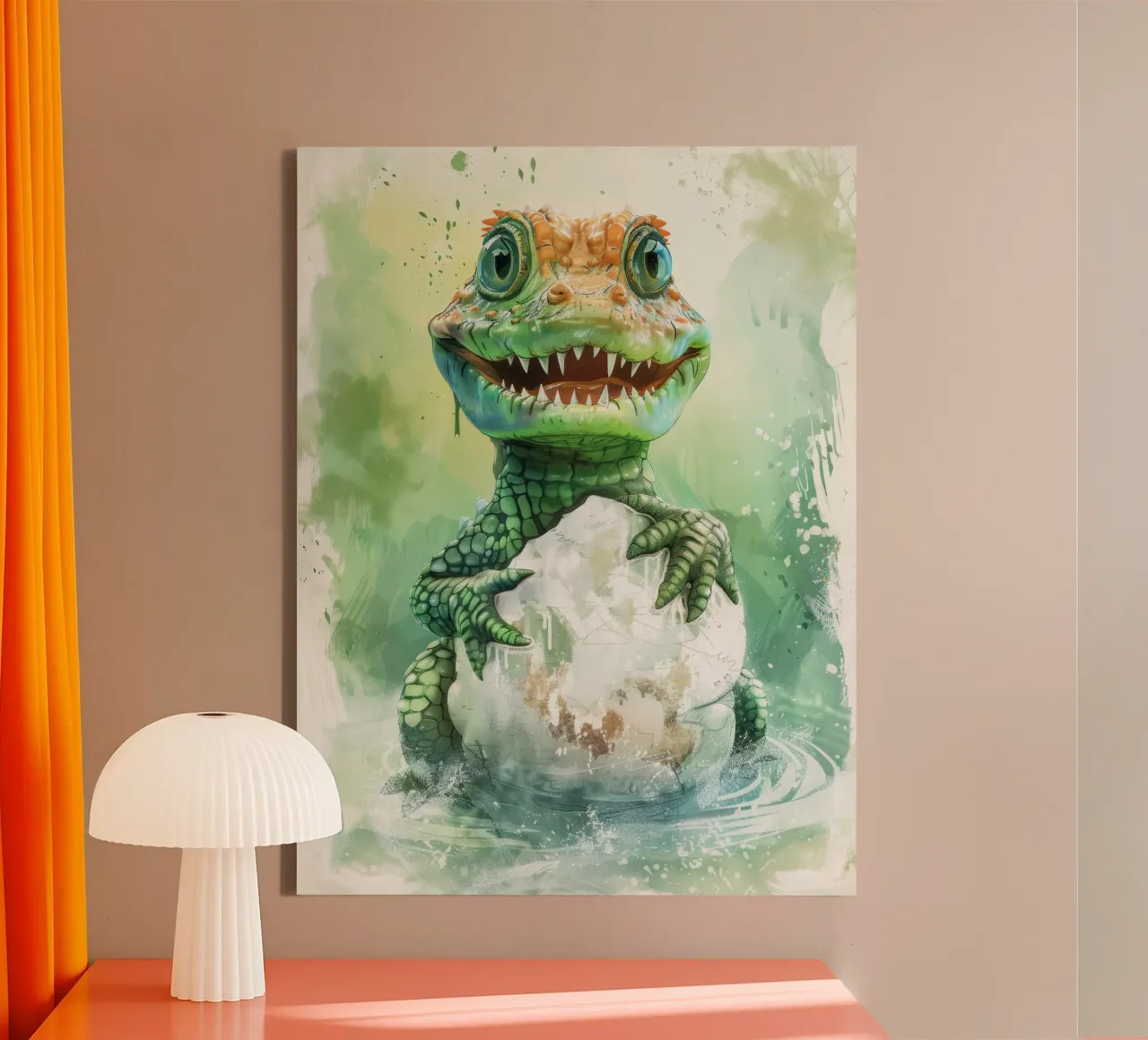 Cartoon Alligator Hatching from Egg canvas by DesignDoodle