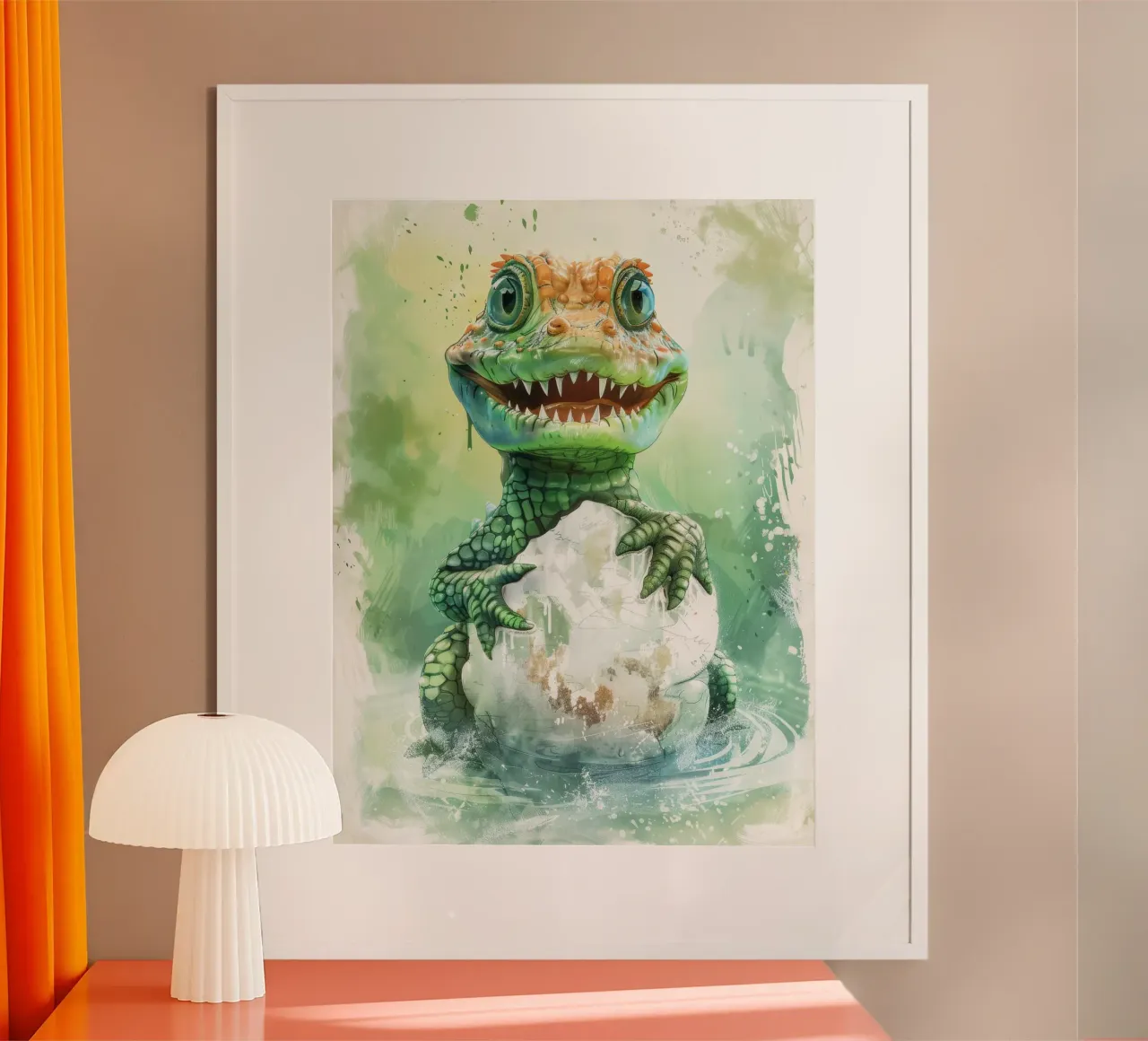 Cartoon Alligator Hatching from Egg hahnemühle by DesignDoodle