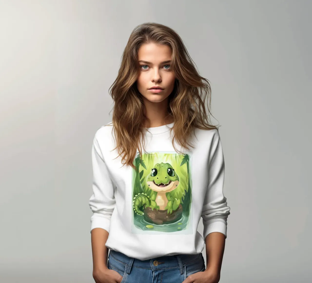 Cartone animato Alligatore in tronco in acqua con sfondo giungla felpa da DesignDoodle