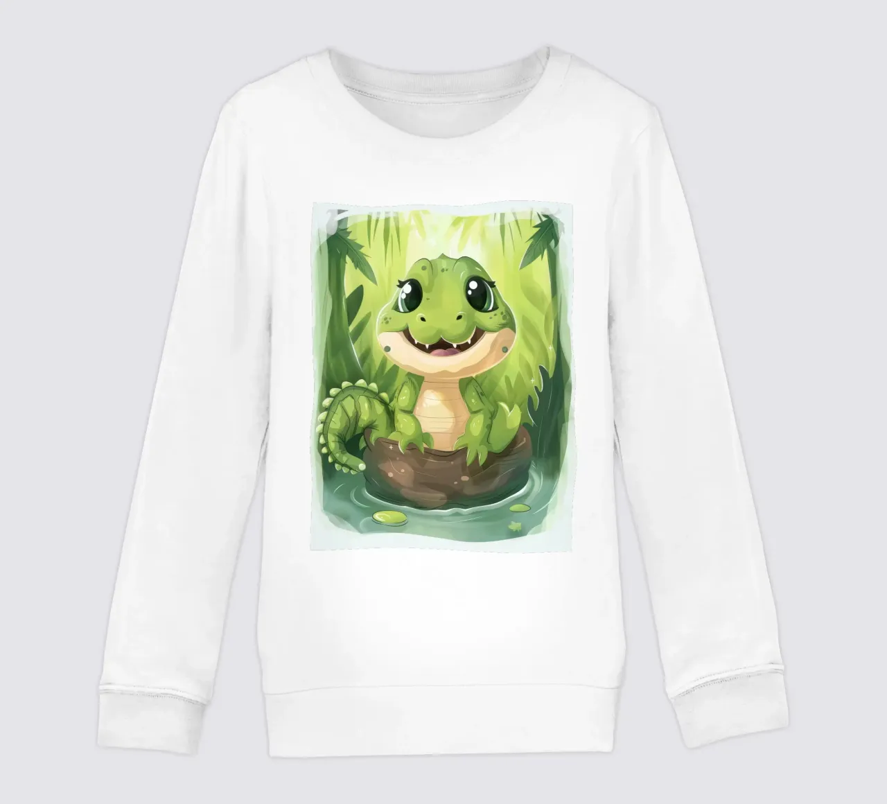 Cartone animato Alligatore in tronco in acqua con sfondo giungla felpa bambino da DesignDoodle