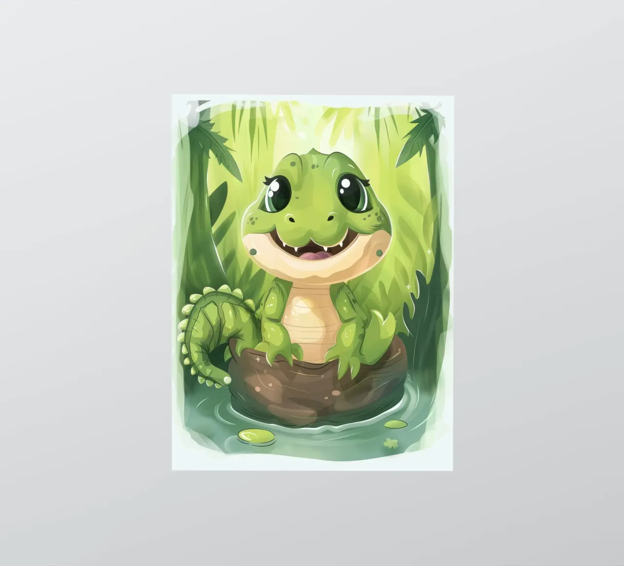 Cartoon Alligator in Log in Water with Jungle Background sticker by DesignDoodle