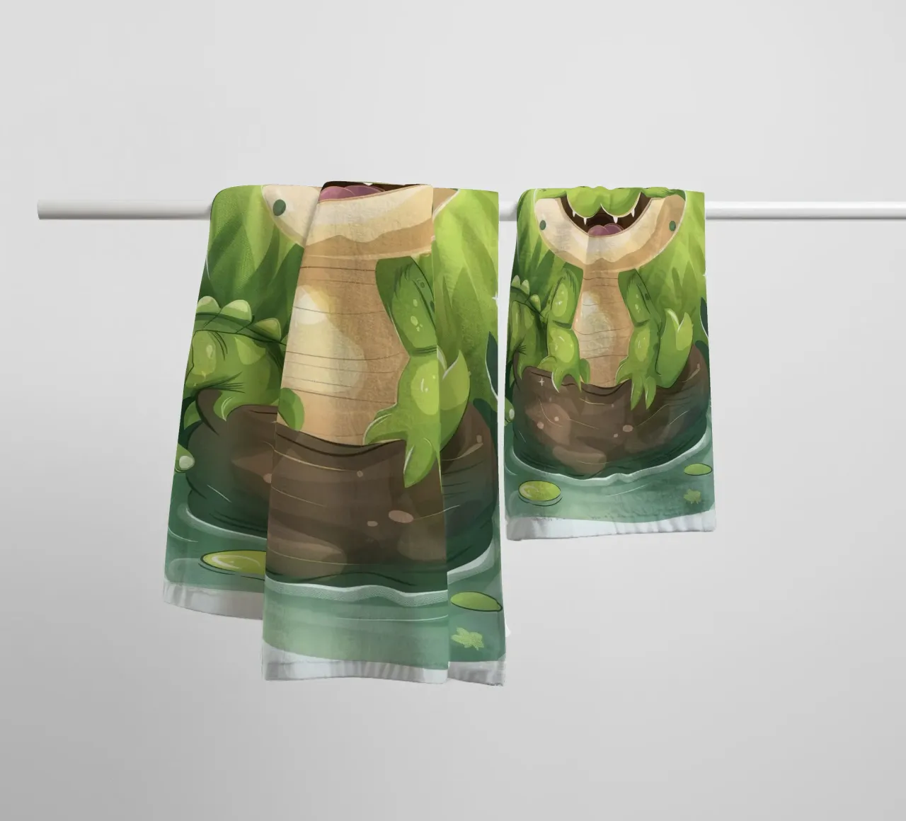 Cartoon Alligator in Log in Water with Jungle Background towel by DesignDoodle