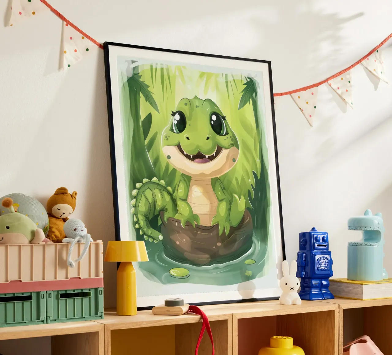 Cartoon Alligator in Log in Water with Jungle Background hahnemühle by DesignDoodle