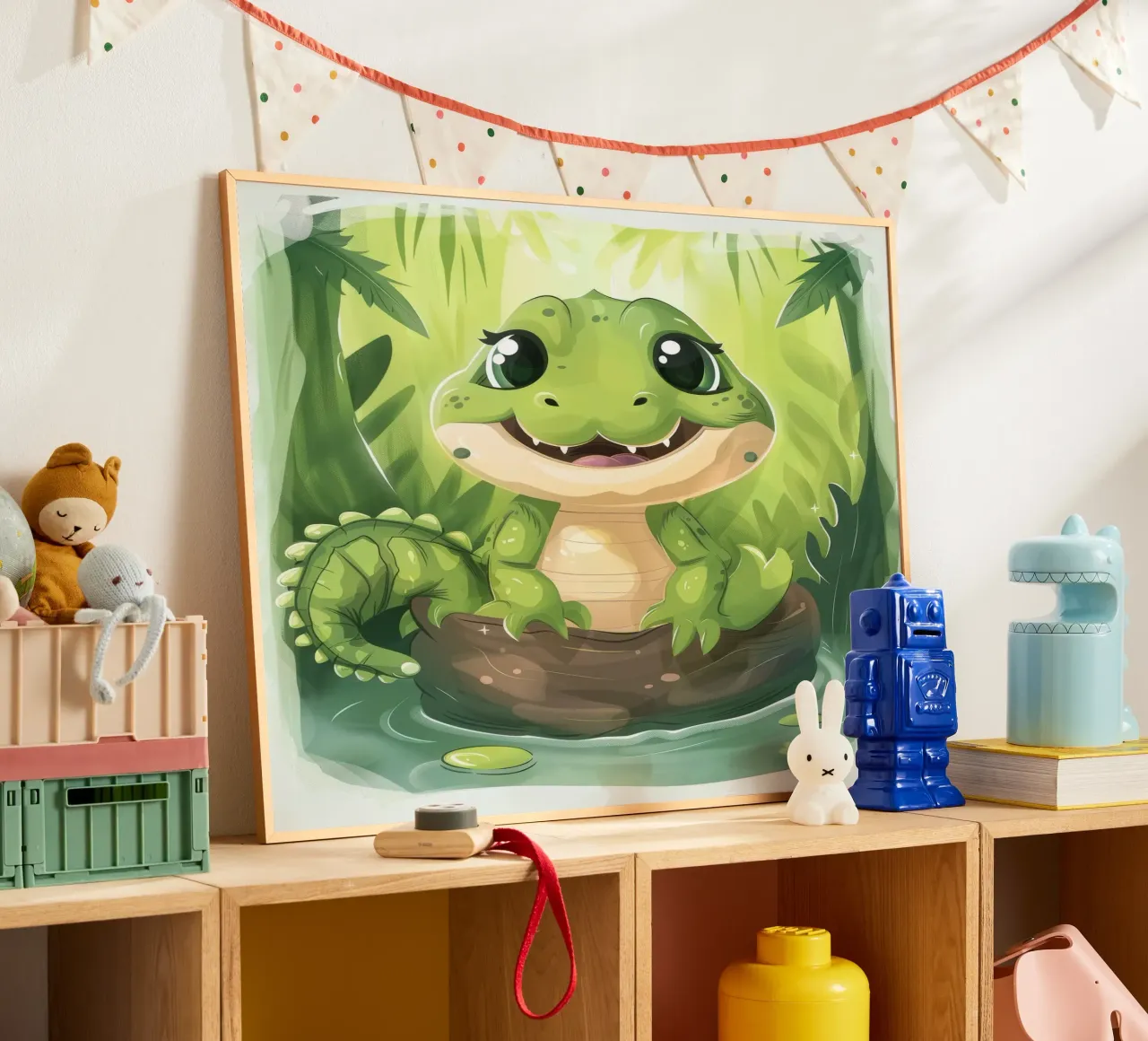 Cartoon Alligator in Log in Water with Jungle Background hahnemühle by DesignDoodle