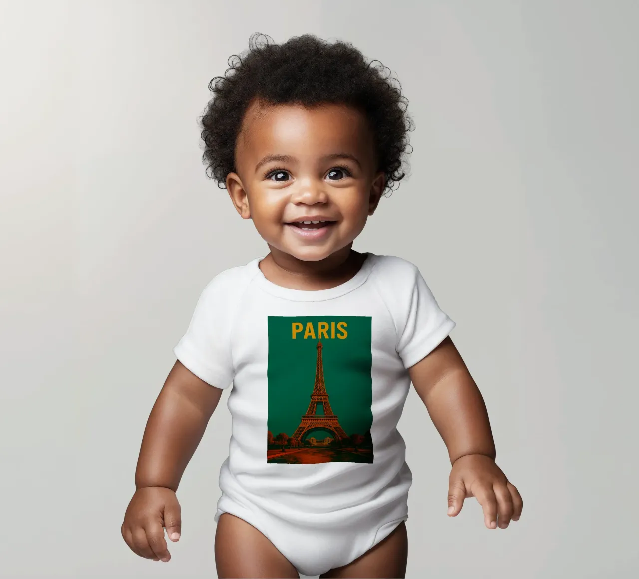 Vintage Eiffel Tower, Paris short-sleeve baby romper by Vintage Travelers