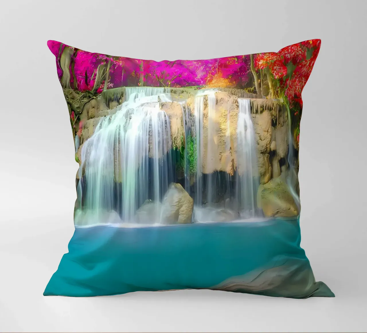 cascata foresta rocce alberi cuscino da MountainShop