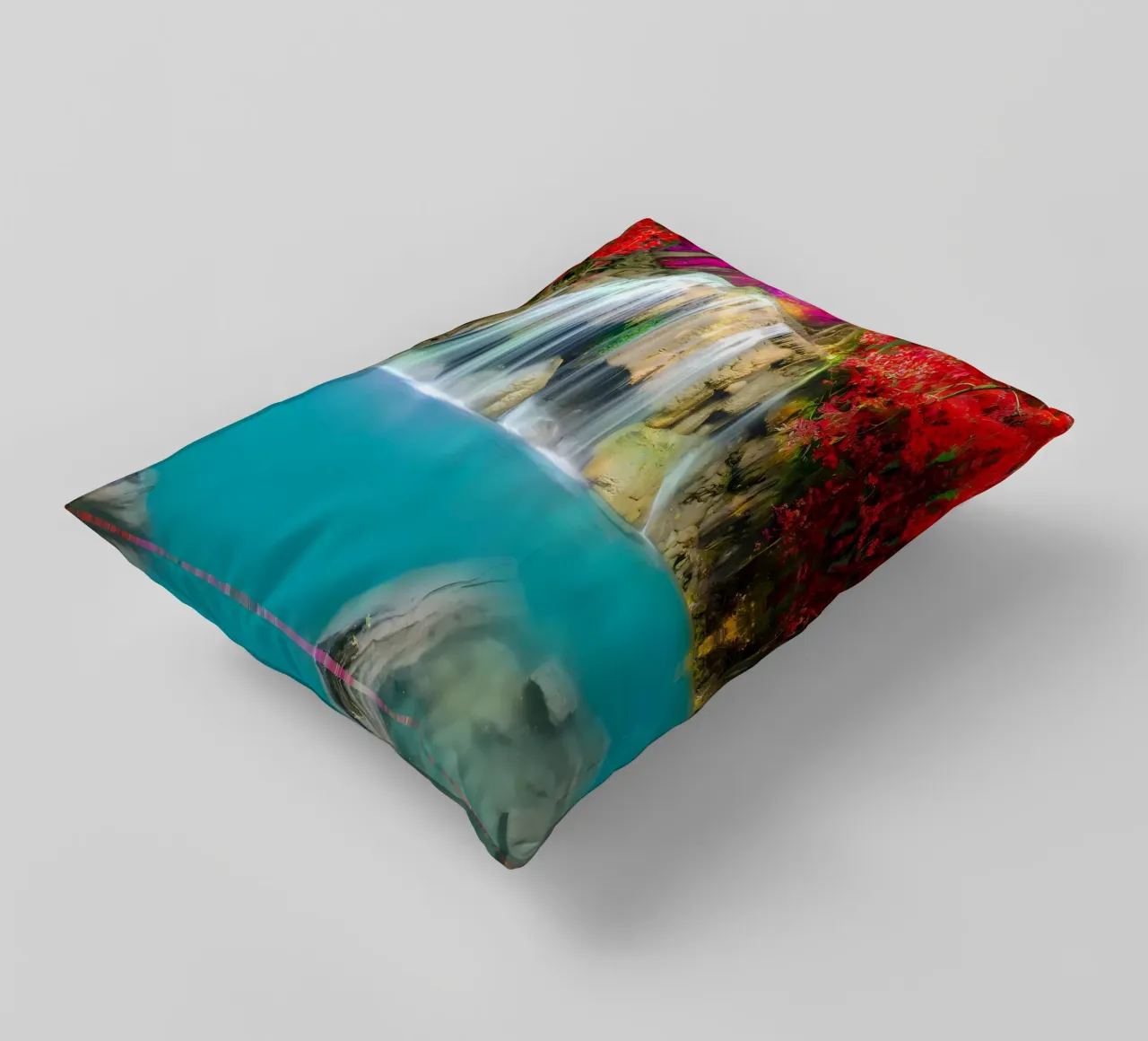 cascata foresta rocce alberi cuscino da MountainShop