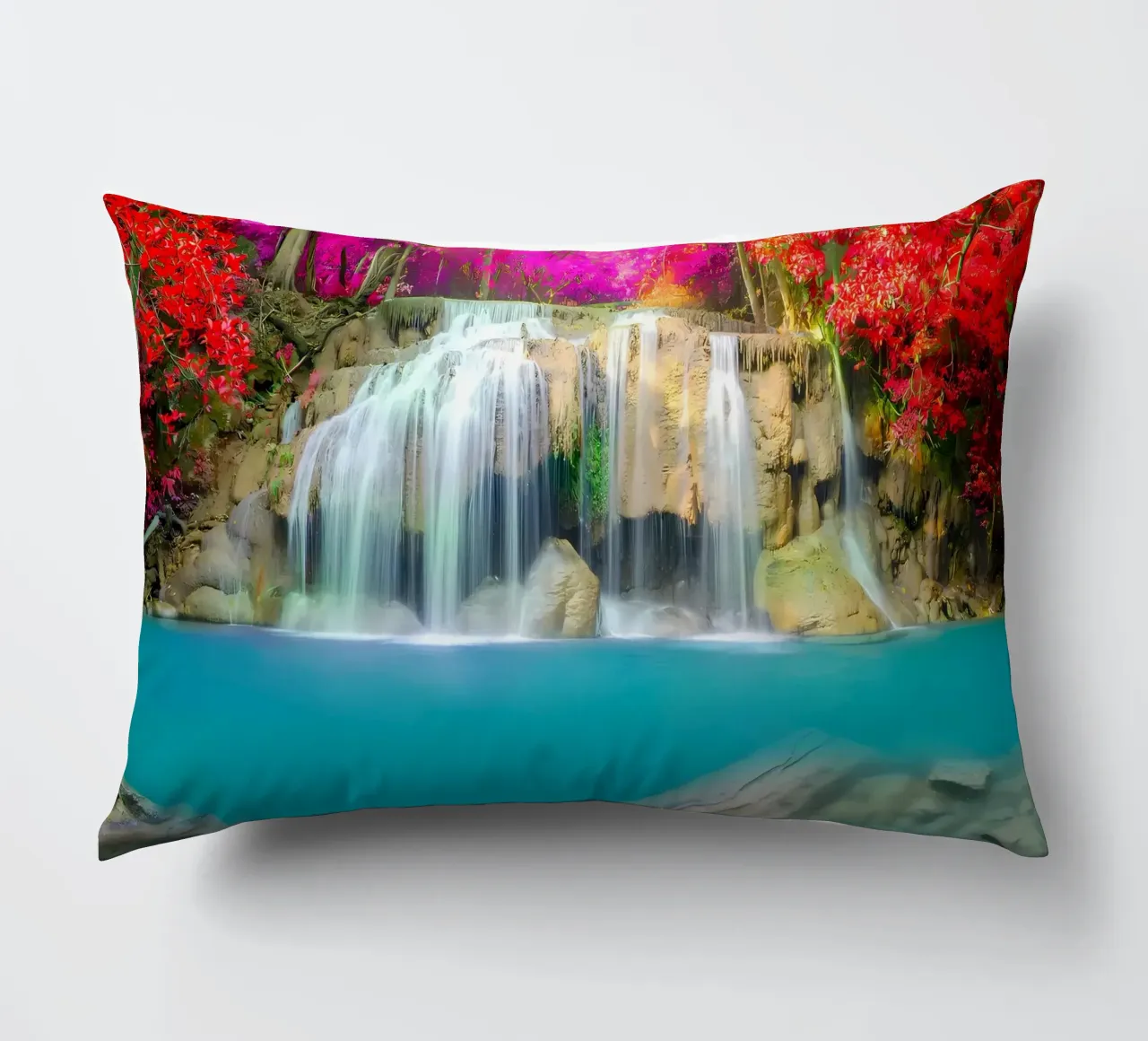 cascata foresta rocce alberi cuscino da MountainShop