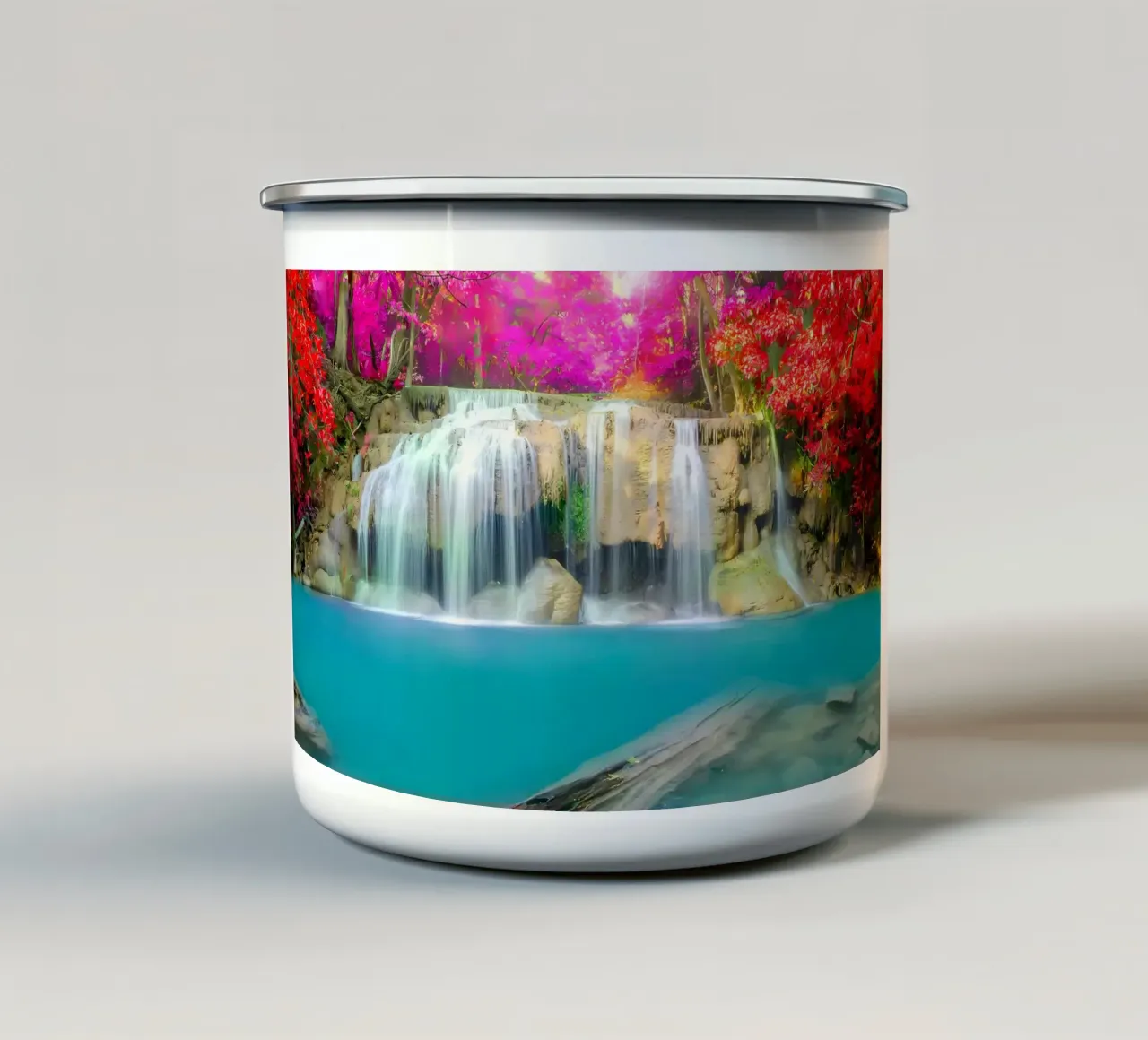 cascata foresta rocce alberi tazza in smalto da MountainShop