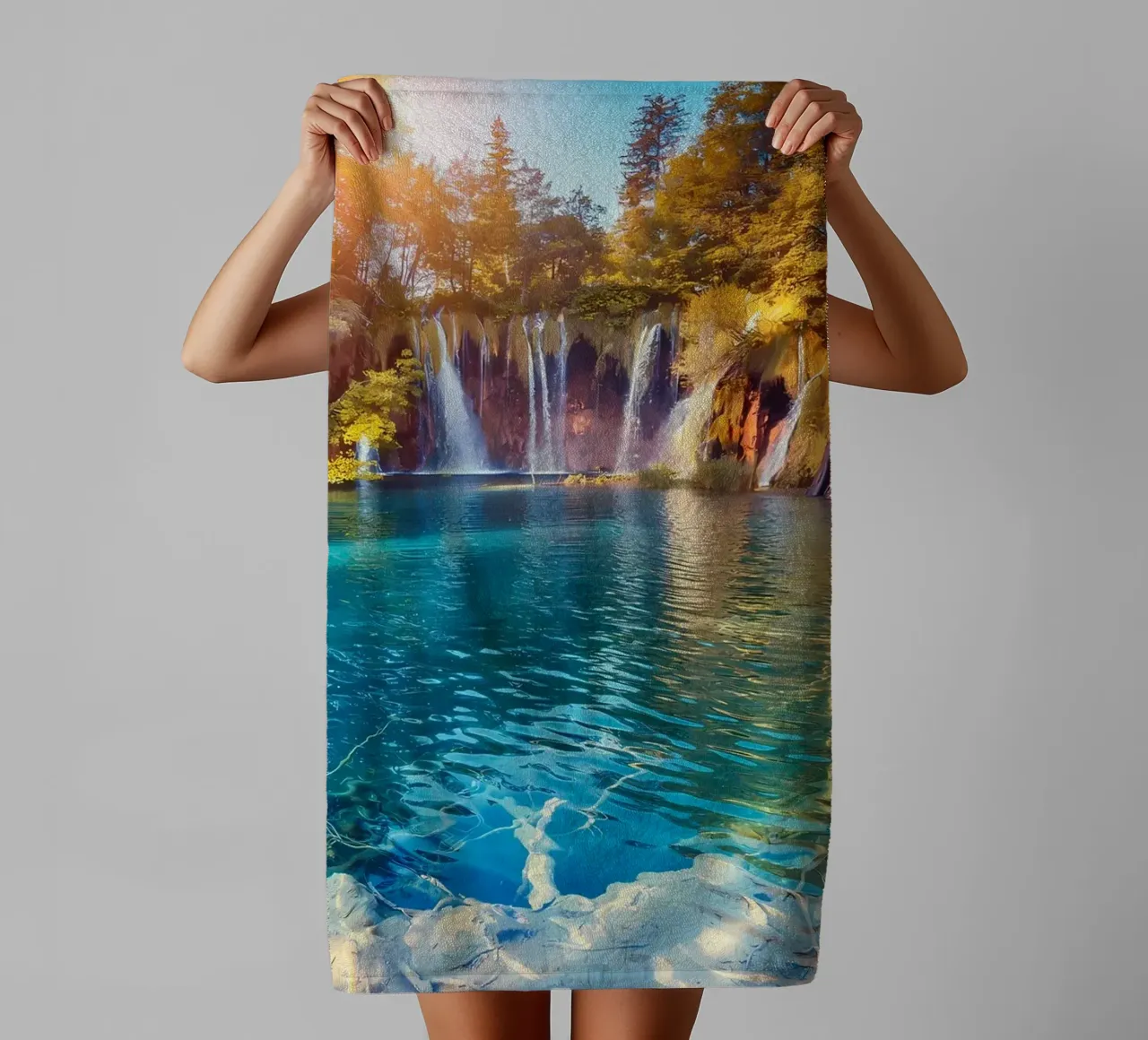 waterfall lake forest towel by MountainShop