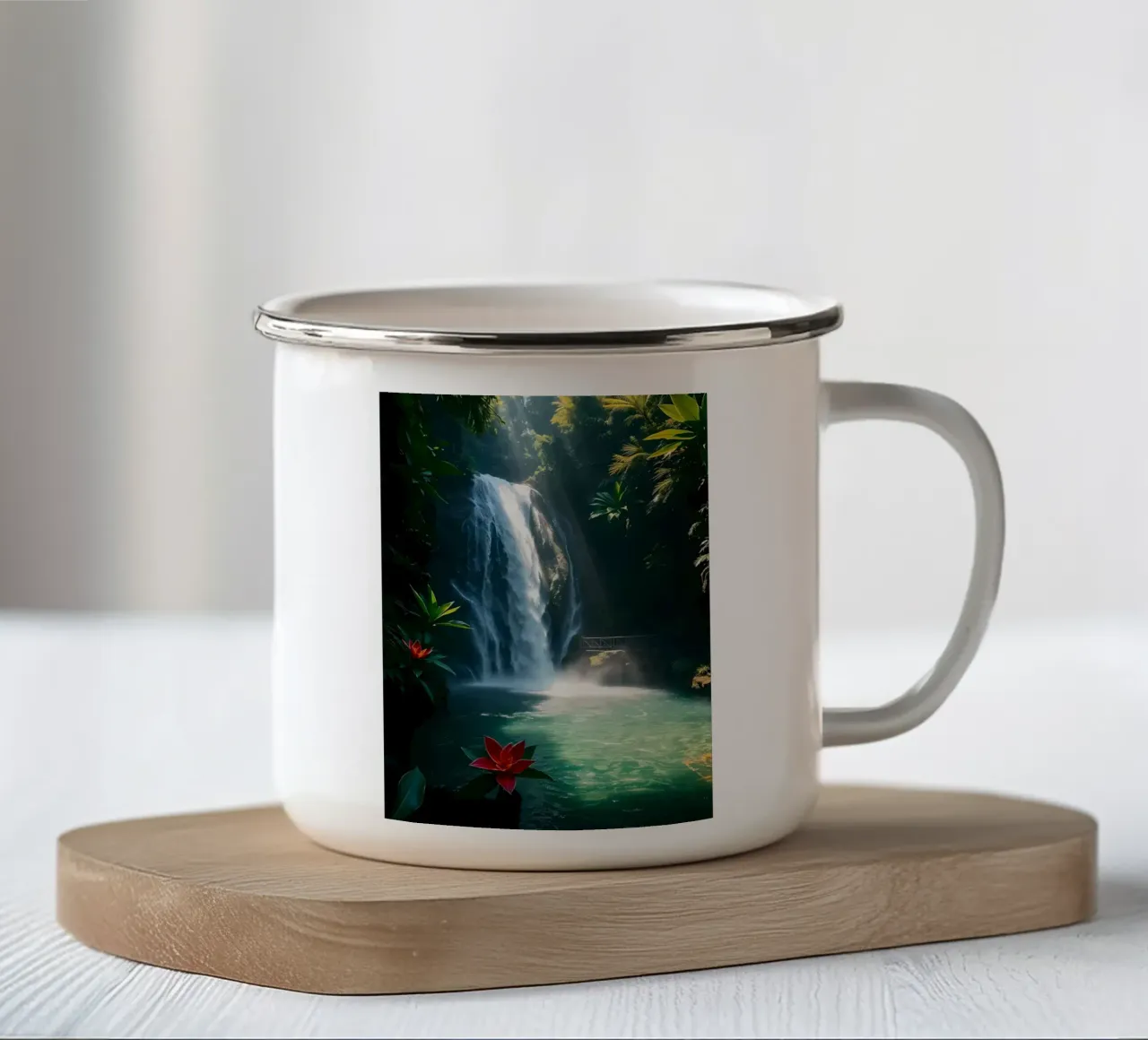 cascata piante tropicali fiori rossi tazza in smalto da MountainShop