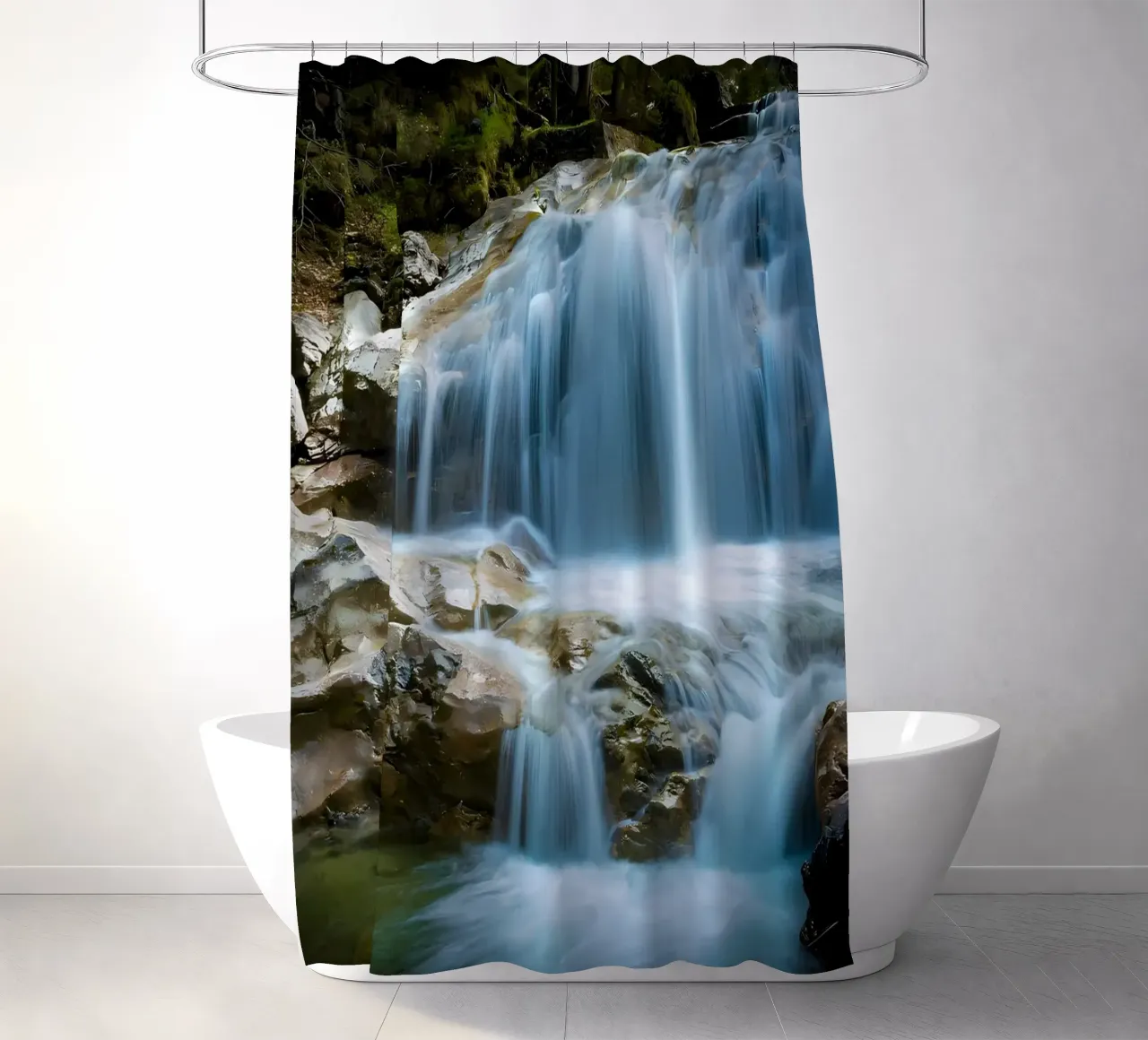 Wasserfall Felsen fließendes Wasser Duschvorhang von MountainShop