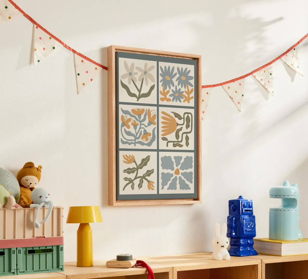 Minimalistisch Golvend Bloemig Boho Rooster canvas met Baklijst van E Cannon