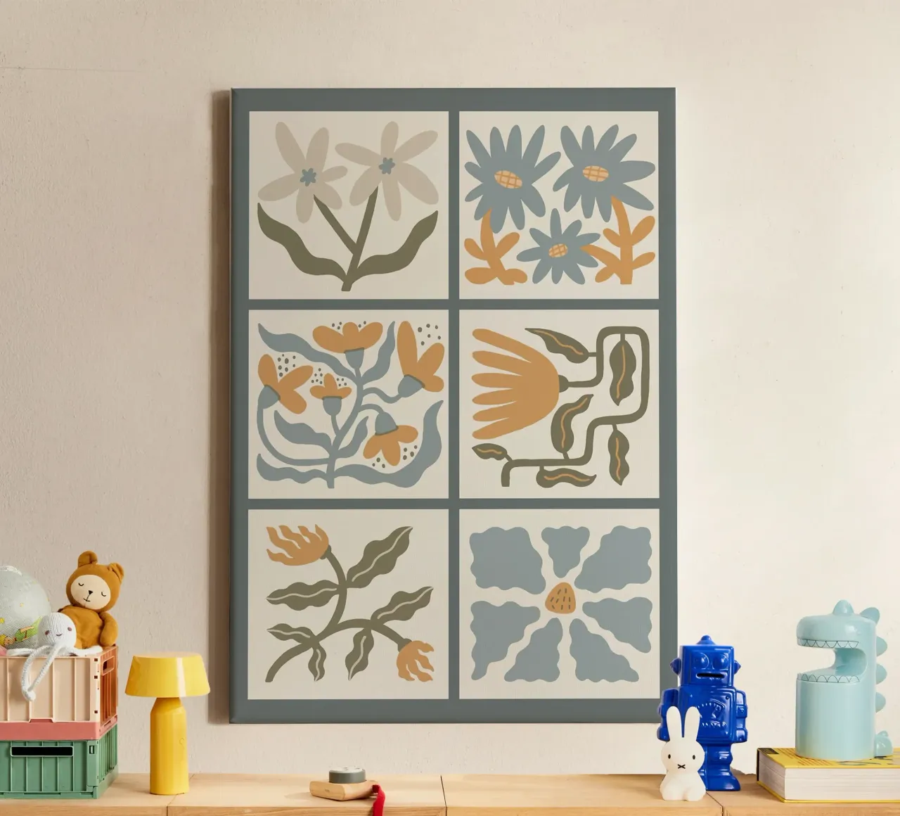 Minimalistisch Golvend Bloemig Boho Rooster canvas met Baklijst van E Cannon