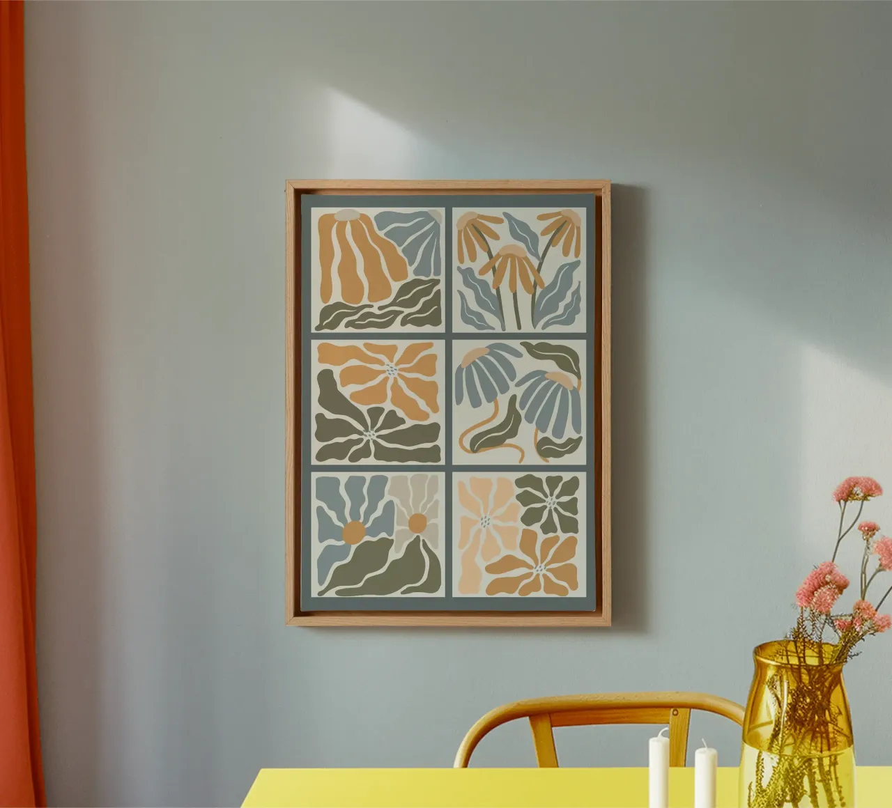 Abstract Boho Bloemen Golvende Bloemen canvas met Baklijst van E Cannon