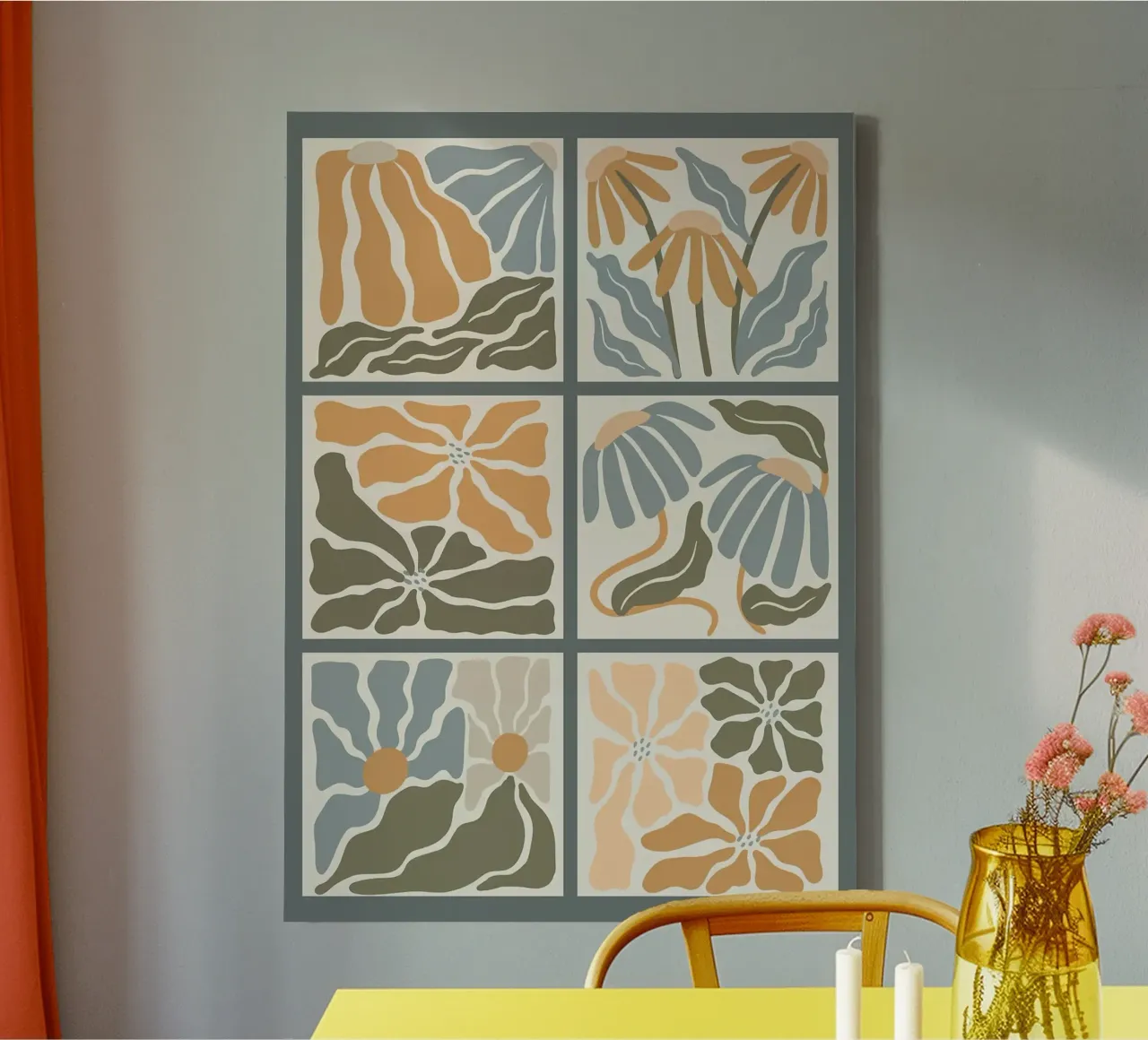 Abstract Boho Bloemen Golvende Bloemen canvas met Baklijst van E Cannon