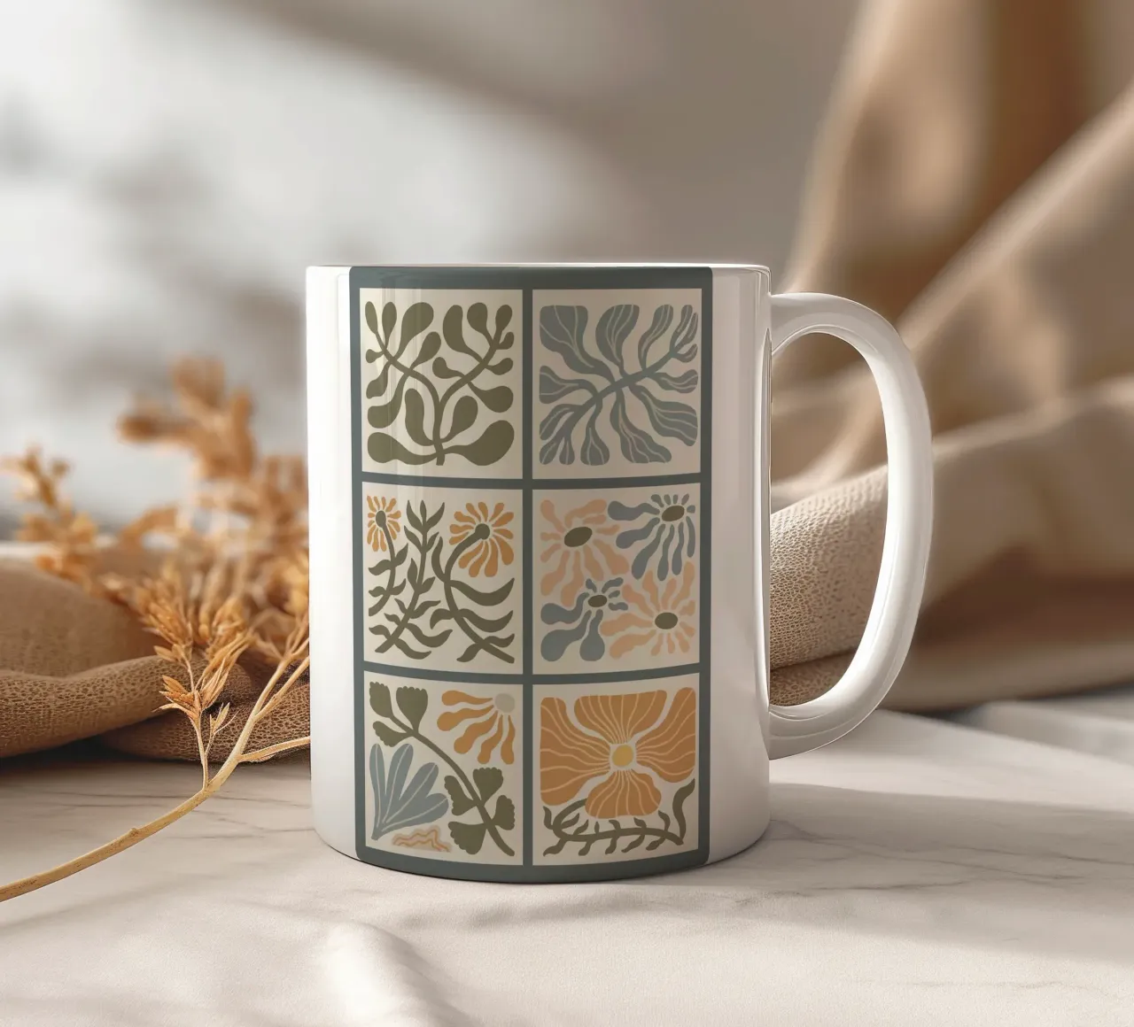 Fiori ondulati retrò Boho tazza in ceramica da E Cannon