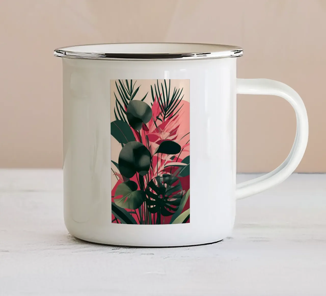 Monstera e fronde di palma tazza in smalto da Studio Verde