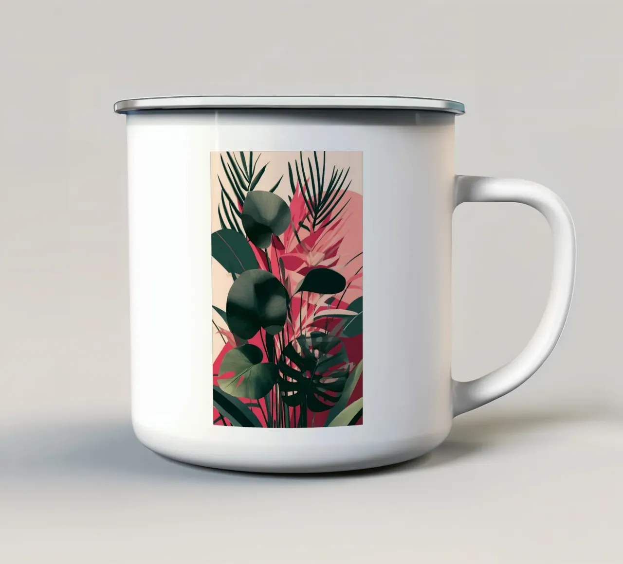 Monstera e fronde di palma tazza in smalto da Studio Verde