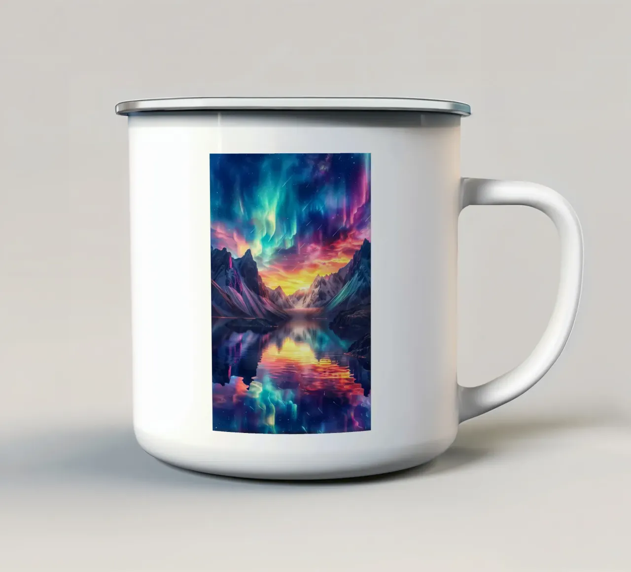 montagne dell'aurora boreale tazza in smalto da Jennifer R Spyhalski