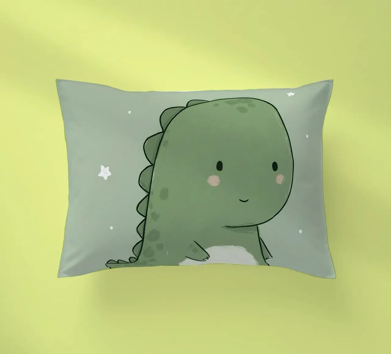 Cute Green Dinosaur with “Dream Big” on Soft Sage decorative cushion by Moodwall