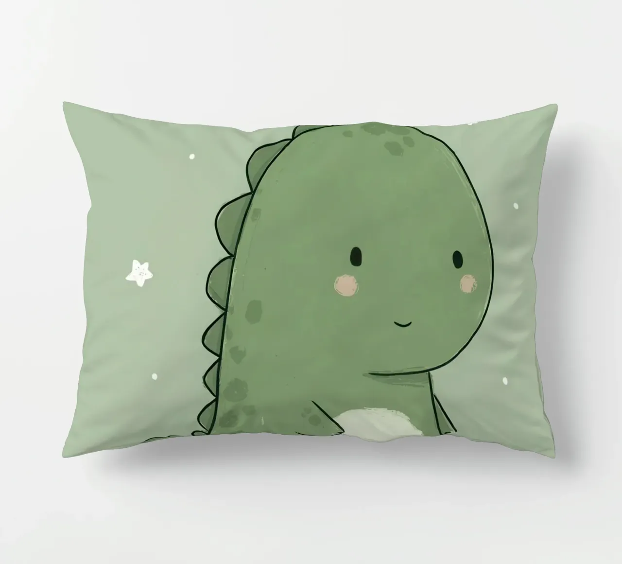 Cute Green Dinosaur with “Dream Big” on Soft Sage decorative cushion by Moodwall