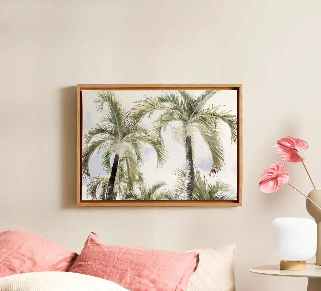 palme cielo tropicale lasciare tela con Cornice a cassetta da Jennifer R Spyhalski