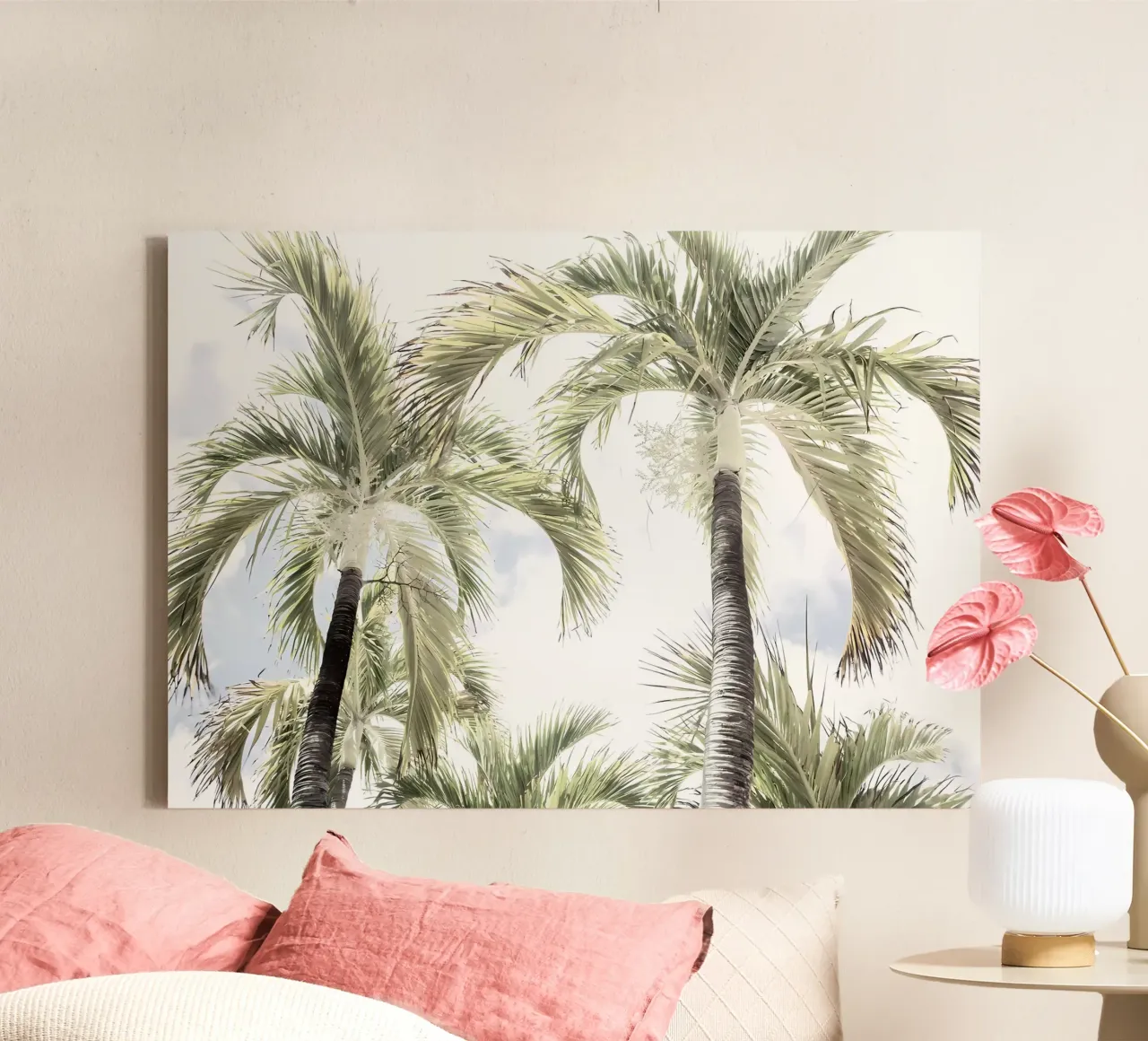 palme cielo tropicale lasciare tela con Cornice a cassetta da Jennifer R Spyhalski