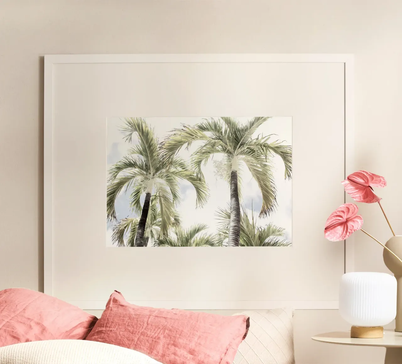 palme cielo tropicale lasciare poster con telaio in alluminio da Jennifer R Spyhalski