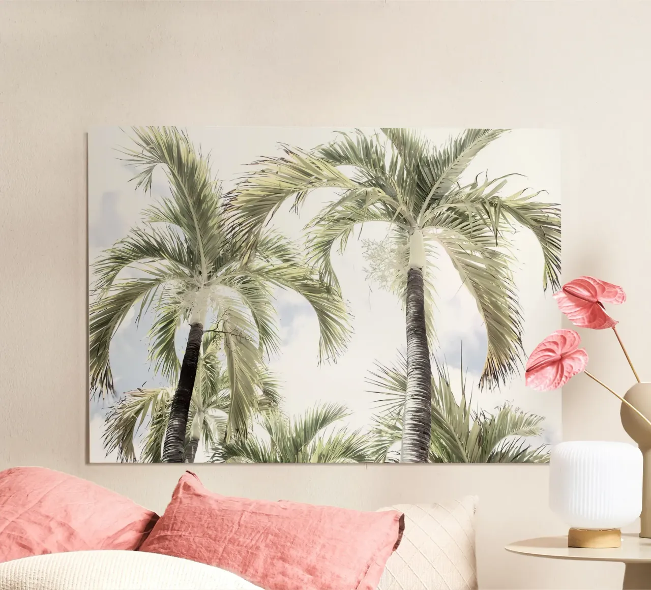 palme cielo tropicale lasciare poster con telaio in alluminio da Jennifer R Spyhalski