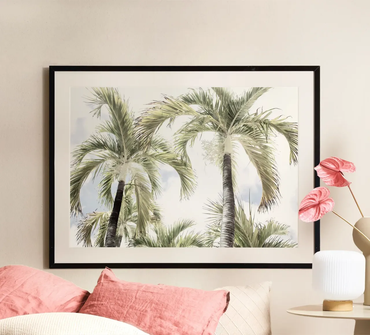 palme cielo tropicale lasciare poster con telaio in alluminio da Jennifer R Spyhalski